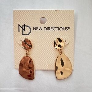 New Directions Gold Asymmetrical Hammered Dangle Stud Earrings New